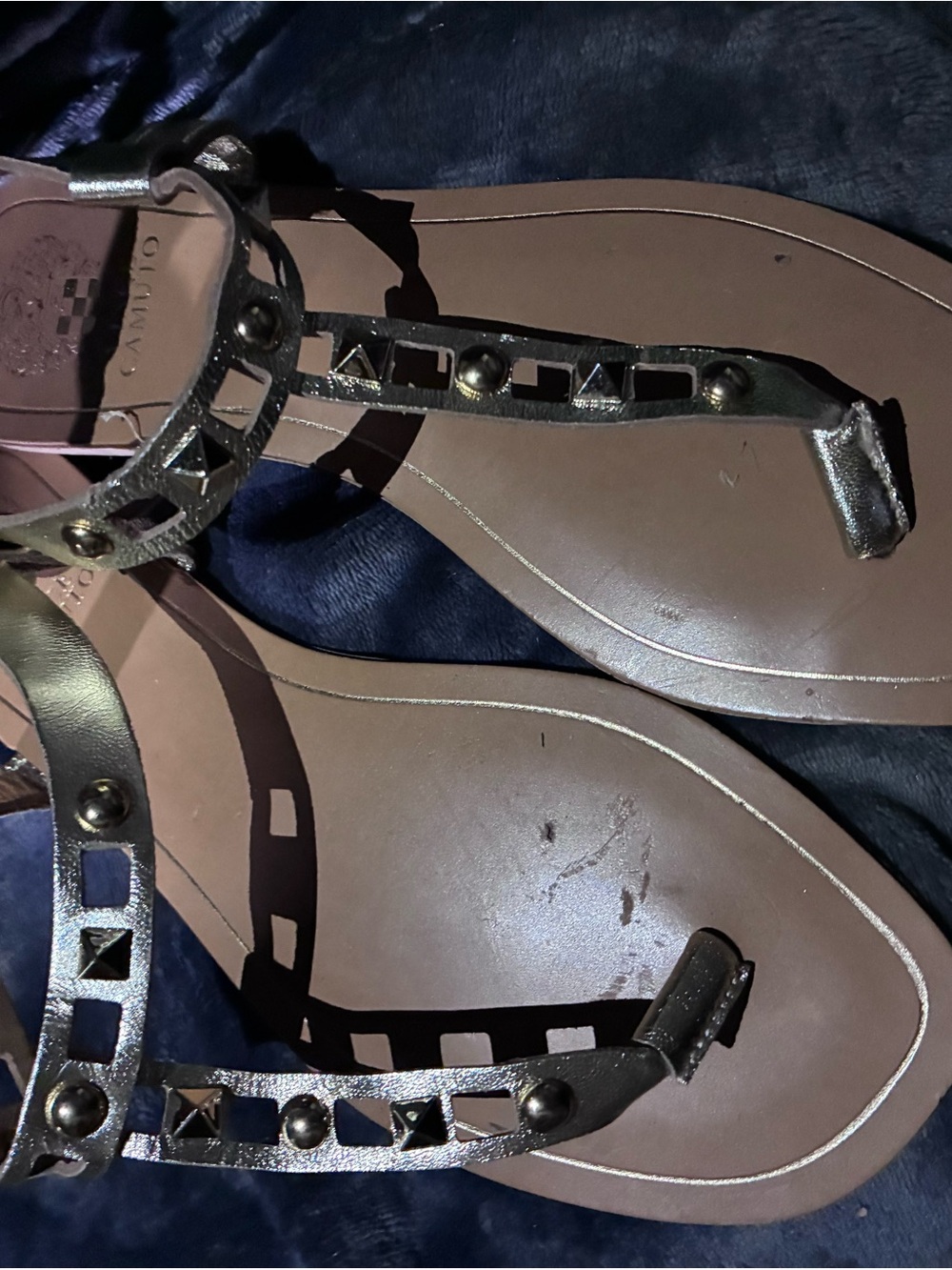 Vince Camuto Metallic Gunmetal T-Strap Sandals
